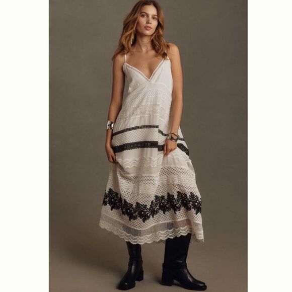 Anthropologie Sleeveless V-Neck Lace Midi Dress - Picture 1 of 7